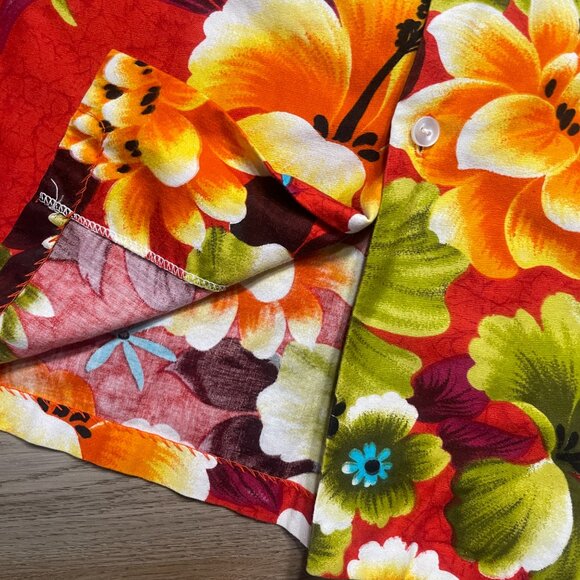 vintage Penneys Hawaii Shirt red Floral Print Hawaiian M L 42" chest 70s 60s - Picture 4 of 9